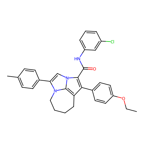 N-(3-chlorophenyl)-1-(4-ethoxyphenyl)-4-(4-methylphenyl)-5,6,7,8-tetrahydro-2a,4a-diazacyclopenta[cd]azulene-2-carboxamide structure