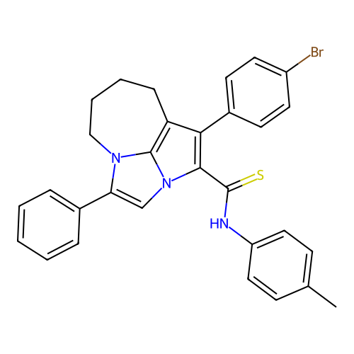 1-(4-bromophenyl)-4-phenyl-N-(p-tolyl)-5,6,7,8-tetrahydro-2a,4a-diazacyclopenta[cd]azulene-2-carbothioamide structure