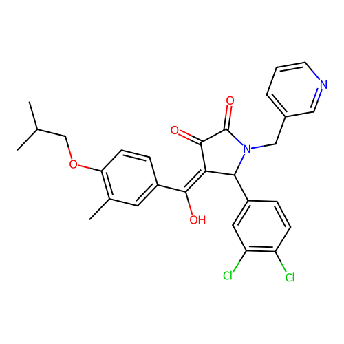 (4E)-5-(3,4-dichlorophenyl)-4-[hydroxy-[3-methyl-4-(2-methylpropoxy)phenyl]methylidene]-1-(pyridin-3-ylmethyl)pyrrolidine-2,3-dione structure