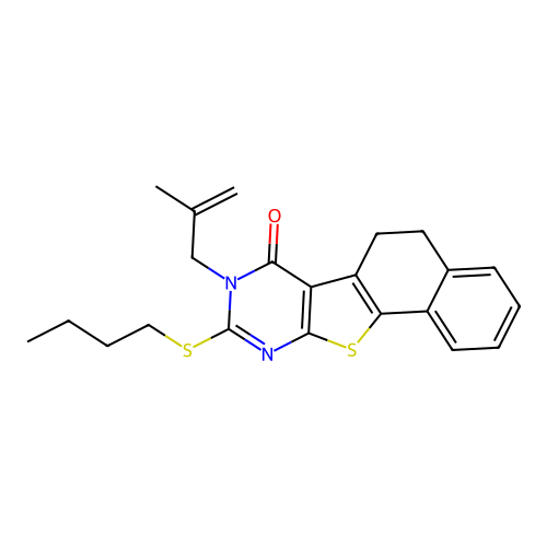 9-(butylsulfanyl)-8-(2-methylprop-2-en-1-yl)-5,8-dihydronaphtho[2',1':4,5]thieno[2,3-d]pyrimidin-7(6H)-one structure