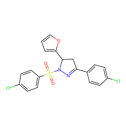 3-(4-chlorophenyl)-1-((4-chlorophenyl)sulfonyl)-5-(furan-2-yl)-4,5-dihydro-1H-pyrazole structure