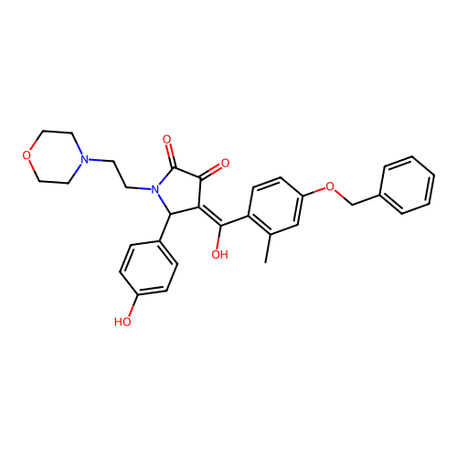 (4E)-4-[hydroxy-(2-methyl-4-phenylmethoxyphenyl)methylidene]-5-(4-hydroxyphenyl)-1-(2-morpholin-4-ylethyl)pyrrolidine-2,3-dione structure