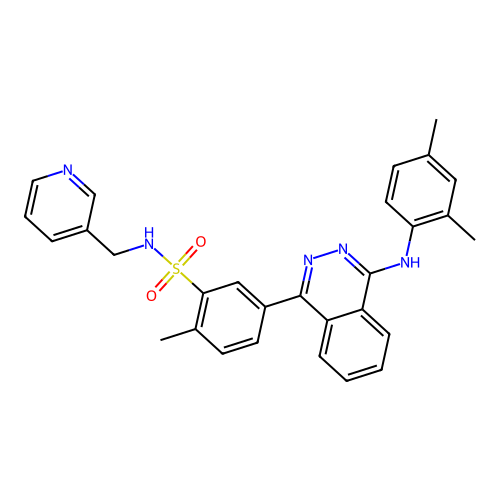 5-(4-((2,4-dimethylphenyl)amino)phthalazin-1-yl)-2-methyl-N-(pyridin-3-ylmethyl)benzenesulfonamide structure