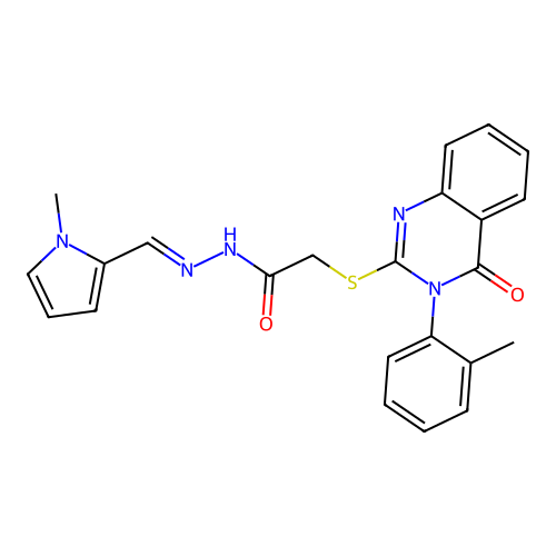 2-{[3-(2-methylphenyl)-4-oxo-3,4-dihydroquinazolin-2-yl]sulfanyl}-N'-[(E)-(1-methyl-1H-pyrrol-2-yl)methylidene]acetohydrazide structure