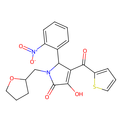 (4E)-4-[hydroxy(thiophen-2-yl)methylidene]-5-(2-nitrophenyl)-1-(tetrahydrofuran-2-ylmethyl)pyrrolidine-2,3-dione structure