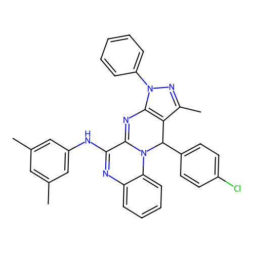 11-(4-chlorophenyl)-N-(3,5-dimethylphenyl)-10-methyl-8-phenyl-8,11-dihydropyrazolo[3',4':4,5]pyrimido[1,2-a]quinoxalin-6-amine structure