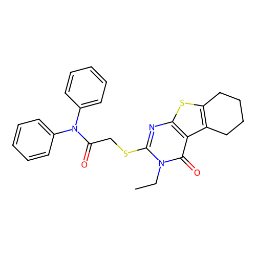 2-((3-ethyl-4-oxo-3,4,5,6,7,8-hexahydrobenzo[4,5]thieno[2,3-d]pyrimidin-2-yl)thio)-N,N-diphenylacetamide structure