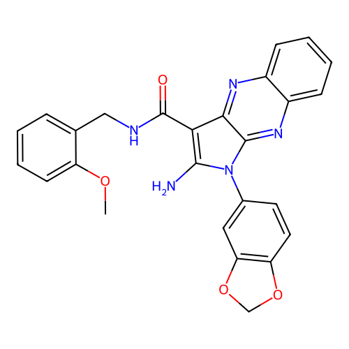 2-amino-1-(1,3-benzodioxol-5-yl)-N-(2-methoxybenzyl)-1H-pyrrolo[2,3-b]quinoxaline-3-carboxamide structure