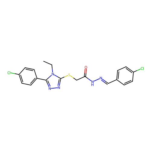 2-{[5-(4-chlorophenyl)-4-ethyl-4H-1,2,4-triazol-3-yl]sulfanyl}-N'-[(E)-(4-chlorophenyl)methylidene]acetohydrazide structure