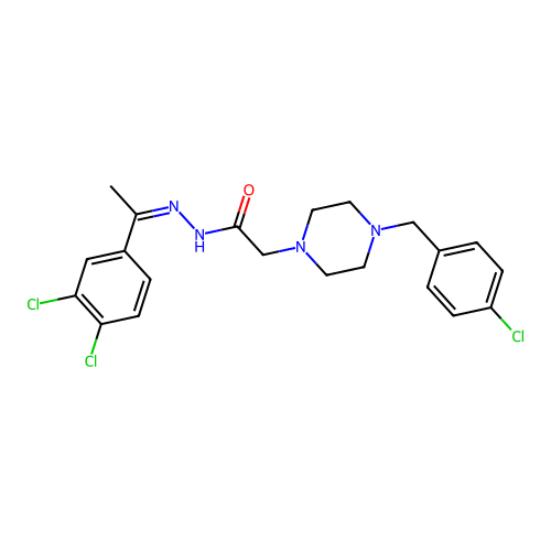 (Z)-2-(4-(4-chlorobenzyl)piperazin-1-yl)-N'-(1-(3,4-dichlorophenyl)ethylidene)acetohydrazide structure