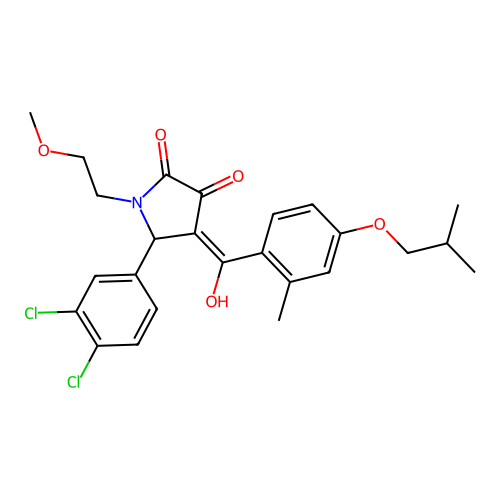 (4E)-5-(3,4-dichlorophenyl)-4-[hydroxy-[2-methyl-4-(2-methylpropoxy)phenyl]methylidene]-1-(2-methoxyethyl)pyrrolidine-2,3-dione structure