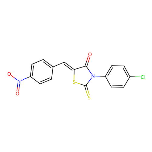(5Z)-3-(4-chlorophenyl)-5-(4-nitrobenzylidene)-2-thioxo-1,3-thiazolidin-4-one structure