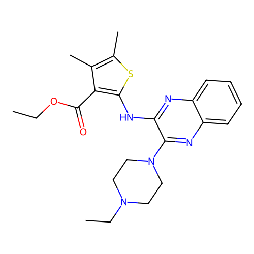 ethyl 2-((3-(4-ethylpiperazin-1-yl)quinoxalin-2-yl)amino)-4,5-dimethylthiophene-3-carboxylate structure