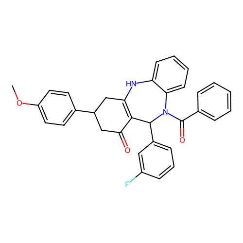 [11-(3-fluorophenyl)-1-hydroxy-3-(4-methoxyphenyl)-2,3,4,11-tetrahydro-10H-dibenzo[b,e][1,4]diazepin-10-yl](phenyl)methanone structure
