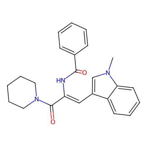 (Z)-N-(1-(1-methyl-1H-indol-3-yl)-3-oxo-3-(piperidin-1-yl)prop-1-en-2-yl)benzamide structure