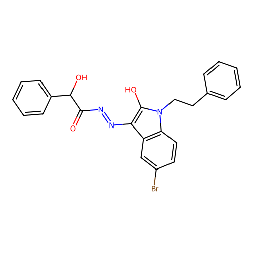 (E)-N'-(5-bromo-2-oxo-1-phenethylindolin-3-ylidene)-2-hydroxy-2-phenylacetohydrazide structure