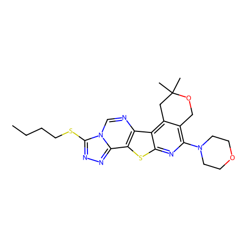 3-(butylsulfanyl)-8,8-dimethyl-11-(morpholin-4-yl)-7,10-dihydro-8H-pyrano[4'',3'':4',5']pyrido[3',2':4,5]thieno[2,3-e][1,2,4]triazolo[4,3-c]pyrimidine structure