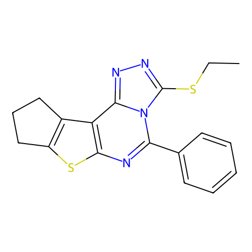 3-(ethylsulfanyl)-5-phenyl-9,10-dihydro-8H-cyclopenta[4,5]thieno[3,2-e][1,2,4]triazolo[4,3-c]pyrimidine structure