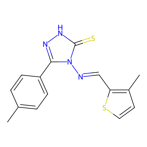3-(4-methylphenyl)-4-[(E)-(3-methylthiophen-2-yl)methylideneamino]-1H-1,2,4-triazole-5-thione structure