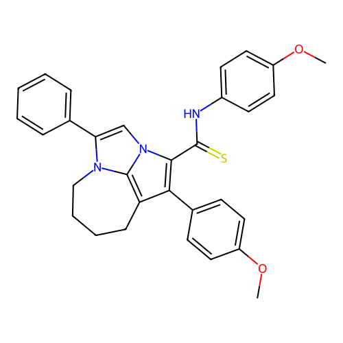 N,1-bis(4-methoxyphenyl)-4-phenyl-5,6,7,8-tetrahydro-2a,4a-diazacyclopenta[cd]azulene-2-carbothioamide structure