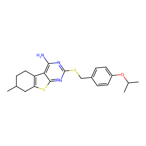 2-((4-isopropoxybenzyl)thio)-7-methyl-5,6,7,8-tetrahydrobenzo[4,5]thieno[2,3-d]pyrimidin-4-amine structure