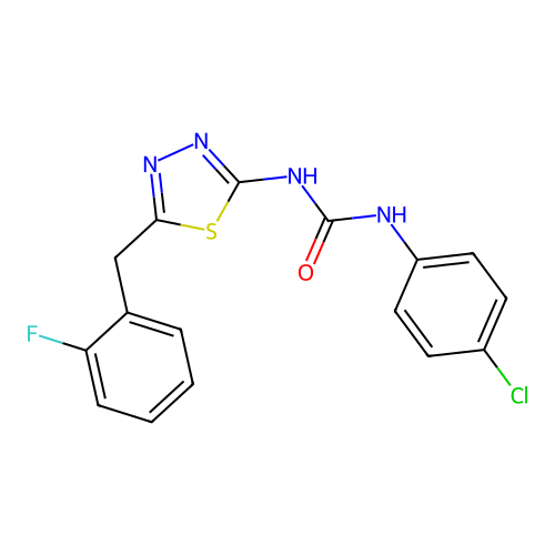 1-(4-chlorophenyl)-3-(5-(2-fluorobenzyl)-1,3,4-thiadiazol-2-yl)urea structure