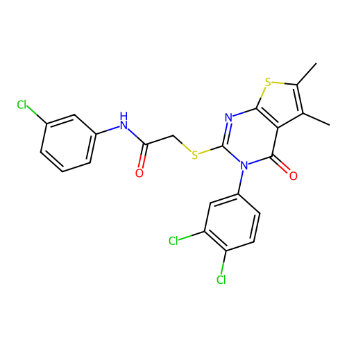 N-(3-chlorophenyl)-2-((3-(3,4-dichlorophenyl)-5,6-dimethyl-4-oxo-3,4-dihydrothieno[2,3-d]pyrimidin-2-yl)thio)acetamide structure