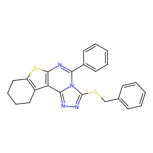 3-(benzylsulfanyl)-5-phenyl-8,9,10,11-tetrahydro[1]benzothieno[3,2-e][1,2,4]triazolo[4,3-c]pyrimidine structure