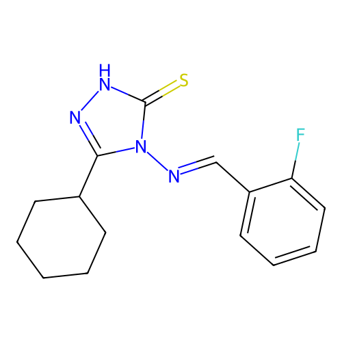 3-cyclohexyl-4-[(E)-(2-fluorophenyl)methylideneamino]-1H-1,2,4-triazole-5-thione structure