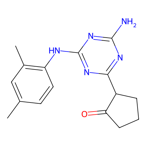 Cyclopentanone, 2-[4-amino-6-(2,4-dimethylphenylamino)-[1,3,5]triazin-2-yl]- structure