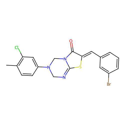 (7Z)-7-(3-bromobenzylidene)-3-(3-chloro-4-methylphenyl)-3,4-dihydro-2H-[1,3]thiazolo[3,2-a][1,3,5]triazin-6(7H)-one structure