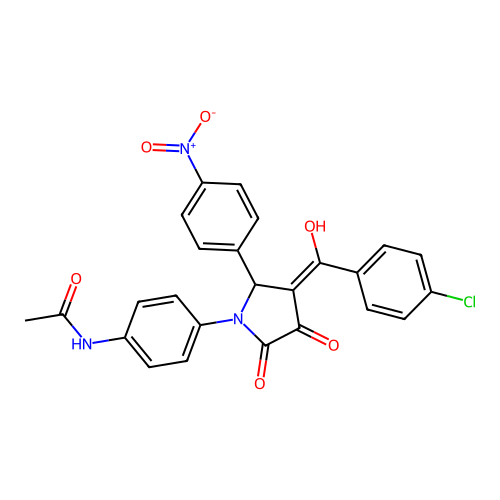 N-[4-[(3E)-3-[(4-chlorophenyl)-hydroxymethylidene]-2-(4-nitrophenyl)-4,5-dioxopyrrolidin-1-yl]phenyl]acetamide structure