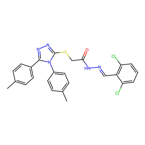 2-{[4,5-bis(4-methylphenyl)-4H-1,2,4-triazol-3-yl]sulfanyl}-N'-[(E)-(2,6-dichlorophenyl)methylidene]acetohydrazide structure