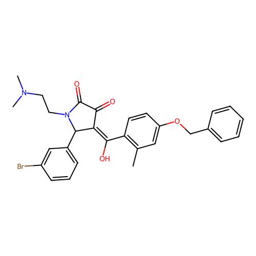 (4E)-5-(3-bromophenyl)-1-(2-dimethylaminoethyl)-4-[hydroxy-(2-methyl-4-phenylmethoxyphenyl)methylidene]pyrrolidine-2,3-dione structure