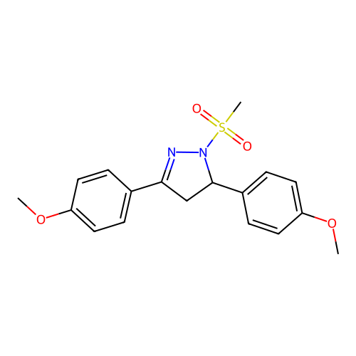 3,5-bis(4-methoxyphenyl)-1-(methylsulfonyl)-4,5-dihydro-1H-pyrazole structure