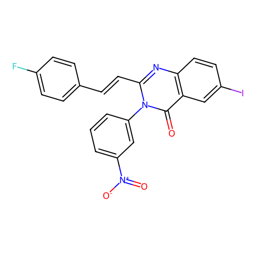 2-[(E)-2-(4-fluorophenyl)ethenyl]-6-iodo-3-(3-nitrophenyl)quinazolin-4(3H)-one structure