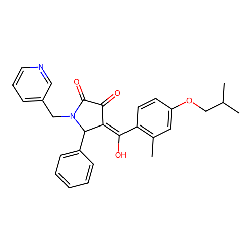 (4E)-4-[hydroxy-[2-methyl-4-(2-methylpropoxy)phenyl]methylidene]-5-phenyl-1-(pyridin-3-ylmethyl)pyrrolidine-2,3-dione structure