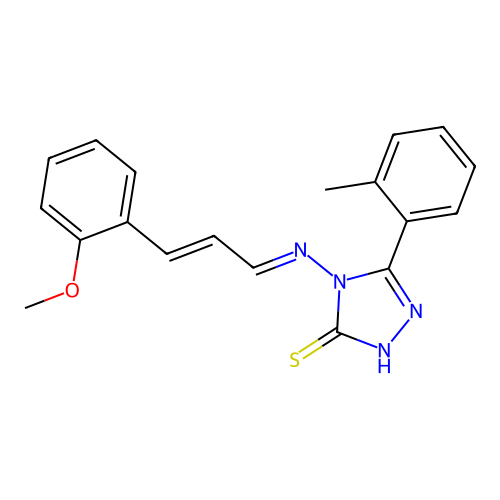 4-((E)-((E)-3-(2-methoxyphenyl)allylidene)amino)-5-(o-tolyl)-4H-1,2,4-triazole-3-thiol structure