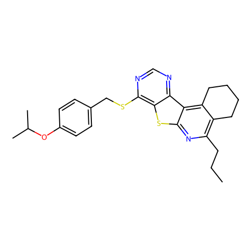 8-((4-isopropoxybenzyl)thio)-5-propyl-1,2,3,4-tetrahydropyrimido[4',5':4,5]thieno[2,3-c]isoquinoline structure