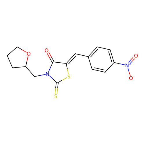 (Z)-5-(4-nitrobenzylidene)-3-((tetrahydrofuran-2-yl)methyl)-2-thioxothiazolidin-4-one structure