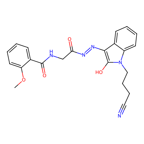 (Z)-N-(2-(2-(1-(3-cyanopropyl)-2-oxoindolin-3-ylidene)hydrazinyl)-2-oxoethyl)-2-methoxybenzamide structure