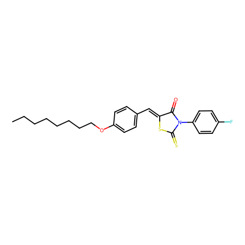 (5Z)-3-(4-fluorophenyl)-5-[4-(octyloxy)benzylidene]-2-thioxo-1,3-thiazolidin-4-one structure