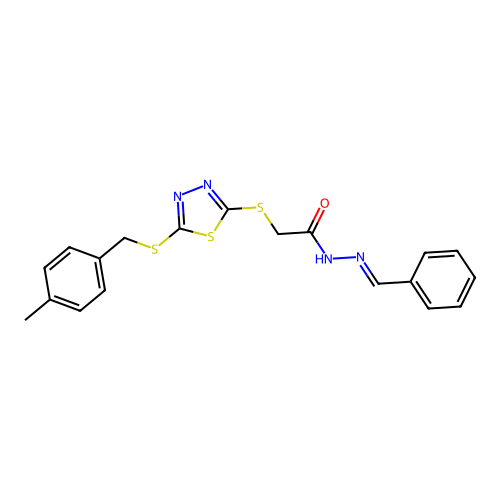 N'-Benzylidene-2((5((4-ME-benzyl)thio)-1,3,4-thiadiazol-2-YL)thio)acetohydrazide structure