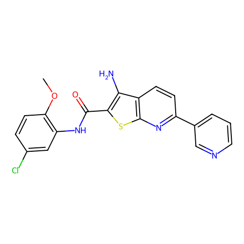 3-amino-N-(5-chloro-2-methoxyphenyl)-6-(pyridin-3-yl)thieno[2,3-b]pyridine-2-carboxamide structure