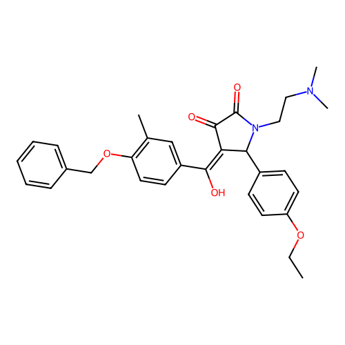 (4E)-1-(2-dimethylaminoethyl)-5-(4-ethoxyphenyl)-4-[hydroxy-(3-methyl-4-phenylmethoxyphenyl)methylidene]pyrrolidine-2,3-dione structure