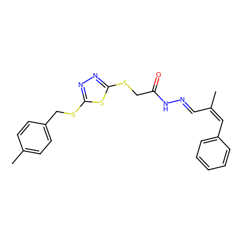 (E)-N'-((Z)-2-methyl-3-phenylallylidene)-2-((5-((4-methylbenzyl)thio)-1,3,4-thiadiazol-2-yl)thio)acetohydrazide structure
