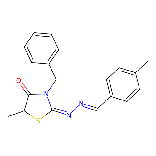 (E)-3-benzyl-5-methyl-2-((E)-(4-methylbenzylidene)hydrazono)thiazolidin-4-one structure