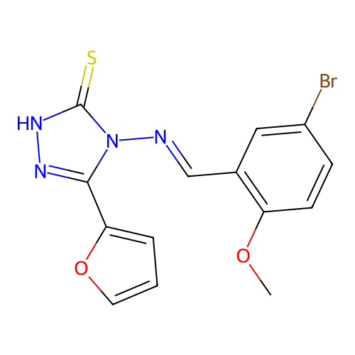 4-[(E)-(5-bromo-2-methoxyphenyl)methylideneamino]-3-(furan-2-yl)-1H-1,2,4-triazole-5-thione structure