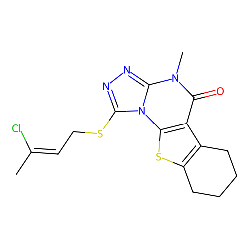 (Z)-1-((3-chlorobut-2-en-1-yl)thio)-4-methyl-6,7,8,9-tetrahydrobenzo[4,5]thieno[3,2-e][1,2,4]triazolo[4,3-a]pyrimidin-5(4H)-one structure