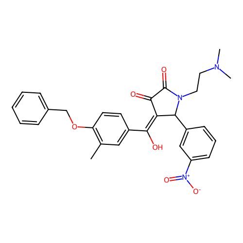 (4E)-1-(2-dimethylaminoethyl)-4-[hydroxy-(3-methyl-4-phenylmethoxyphenyl)methylidene]-5-(3-nitrophenyl)pyrrolidine-2,3-dione structure